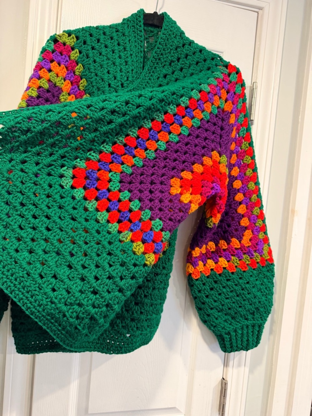 Handmade Crochet Granny Square One Size Cozy Cardigan Boho Chunky Knit Sweater - Picture 6 of 10